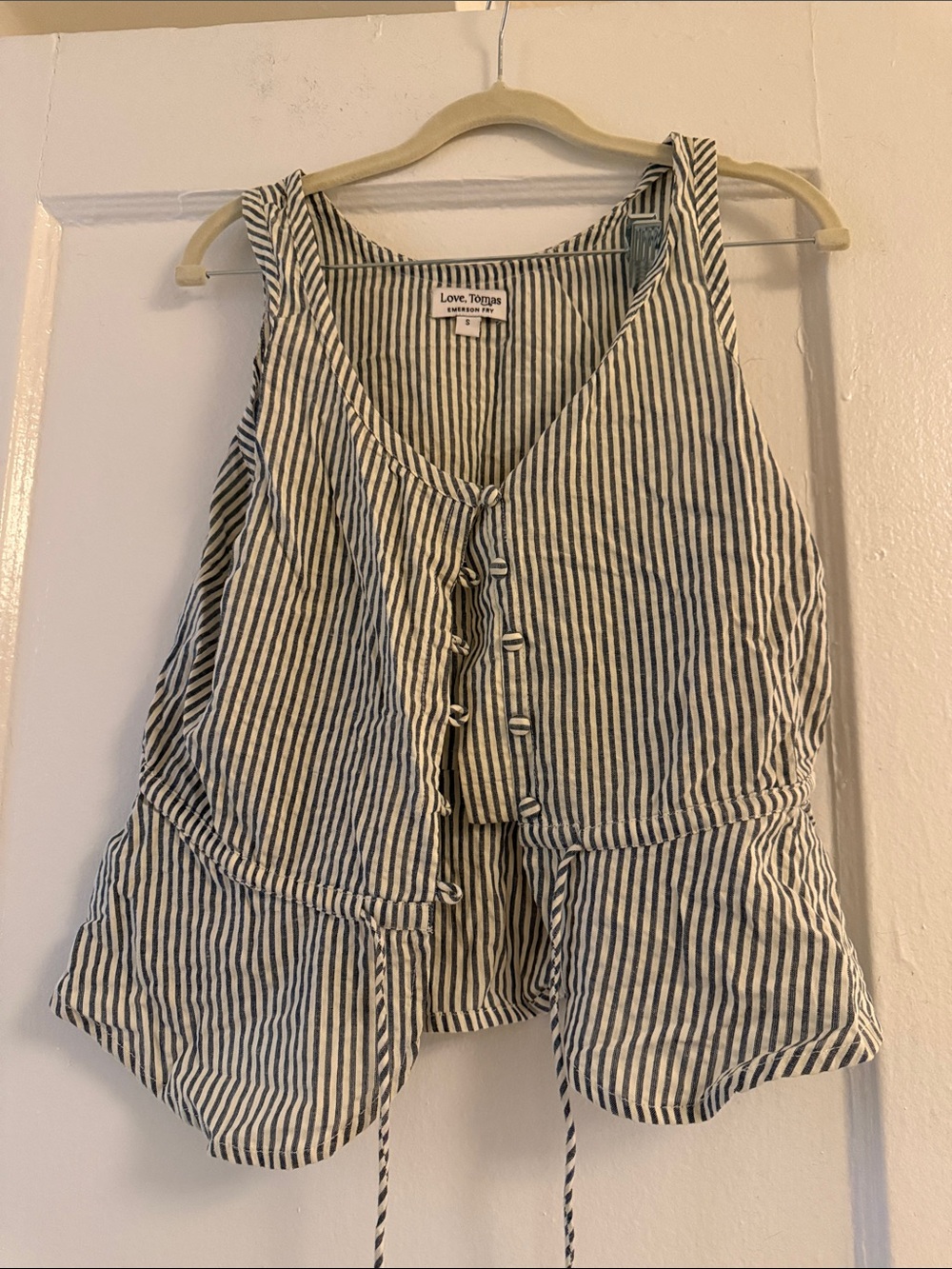 Emerson Fry Navy and White Striped Button-Front Tank